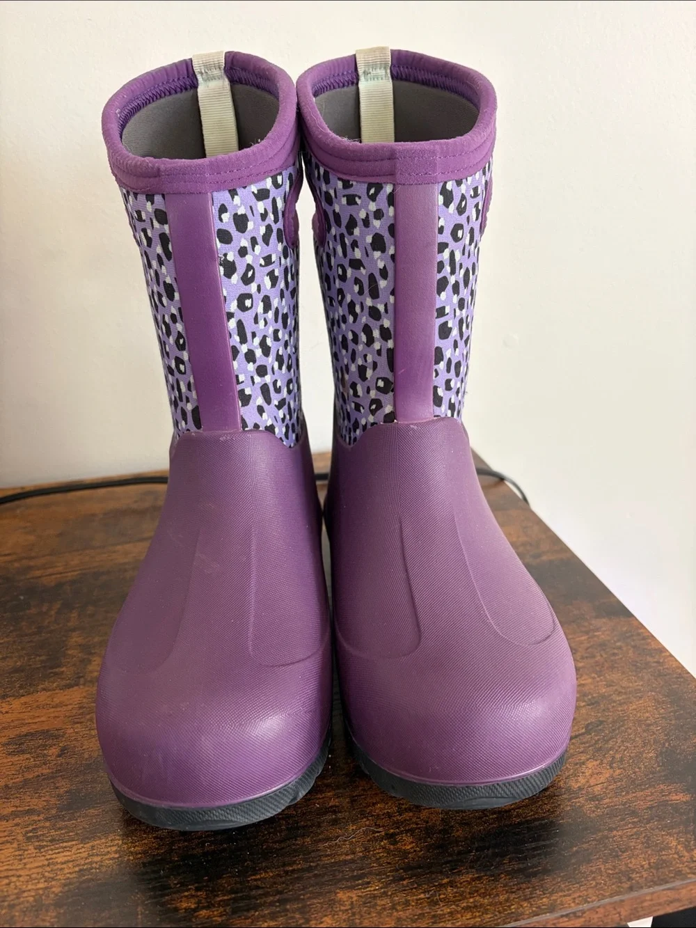 Bogs Kids Purple Leopard-Print Waterproof Snow/Rain Boots